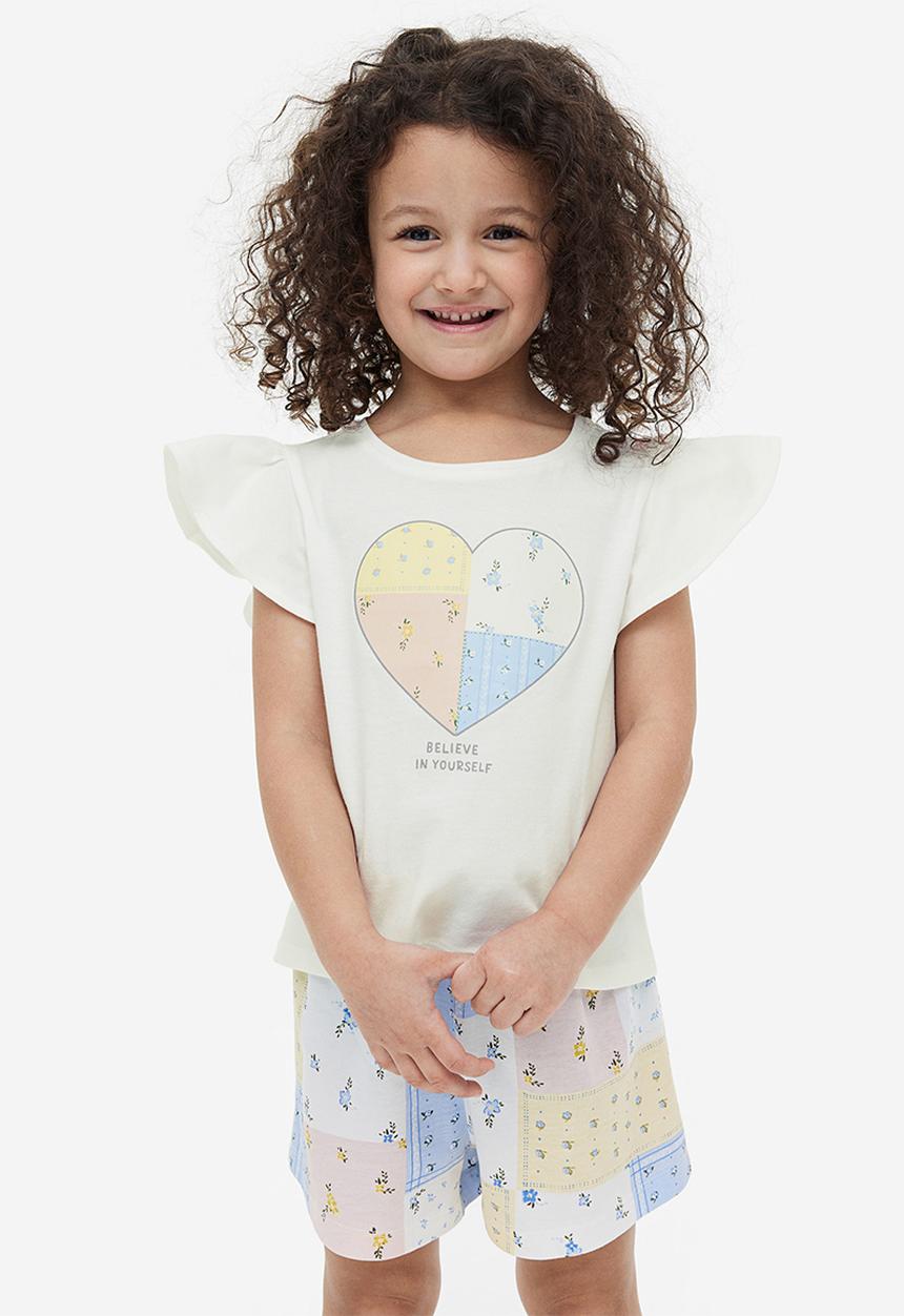 H&M - Flutter sleeved jersey top - white heart