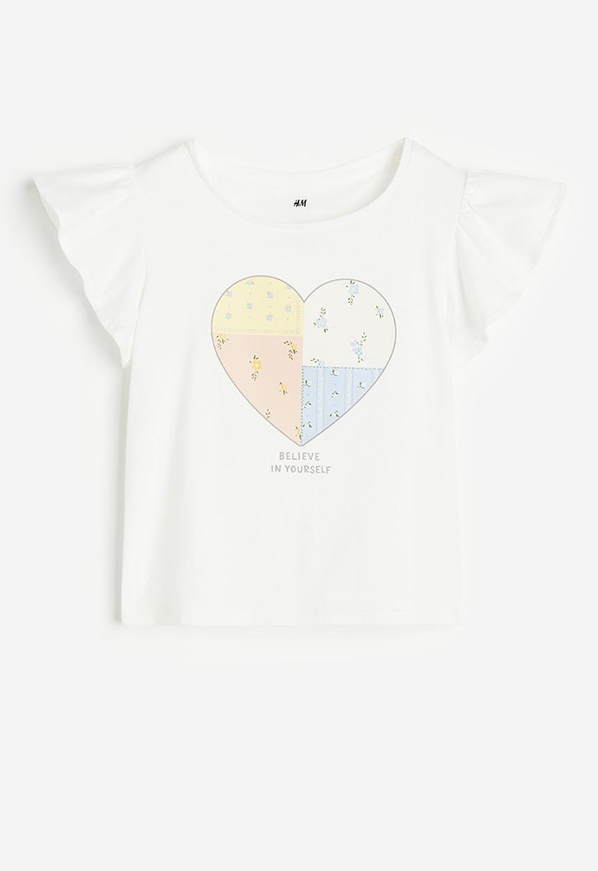 H&M - Flutter sleeved jersey top - white heart