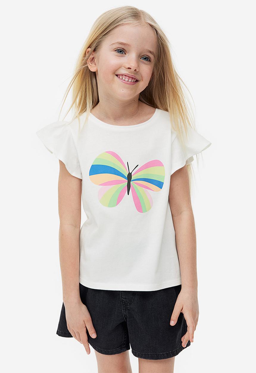 H&M - Flutter sleeved jersey top - white butterfly