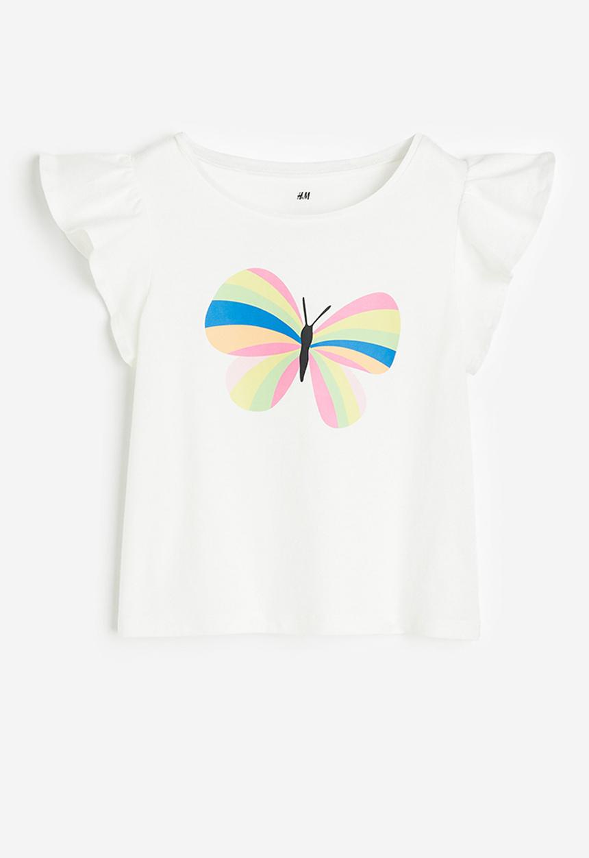 H&M - Flutter sleeved jersey top - white butterfly