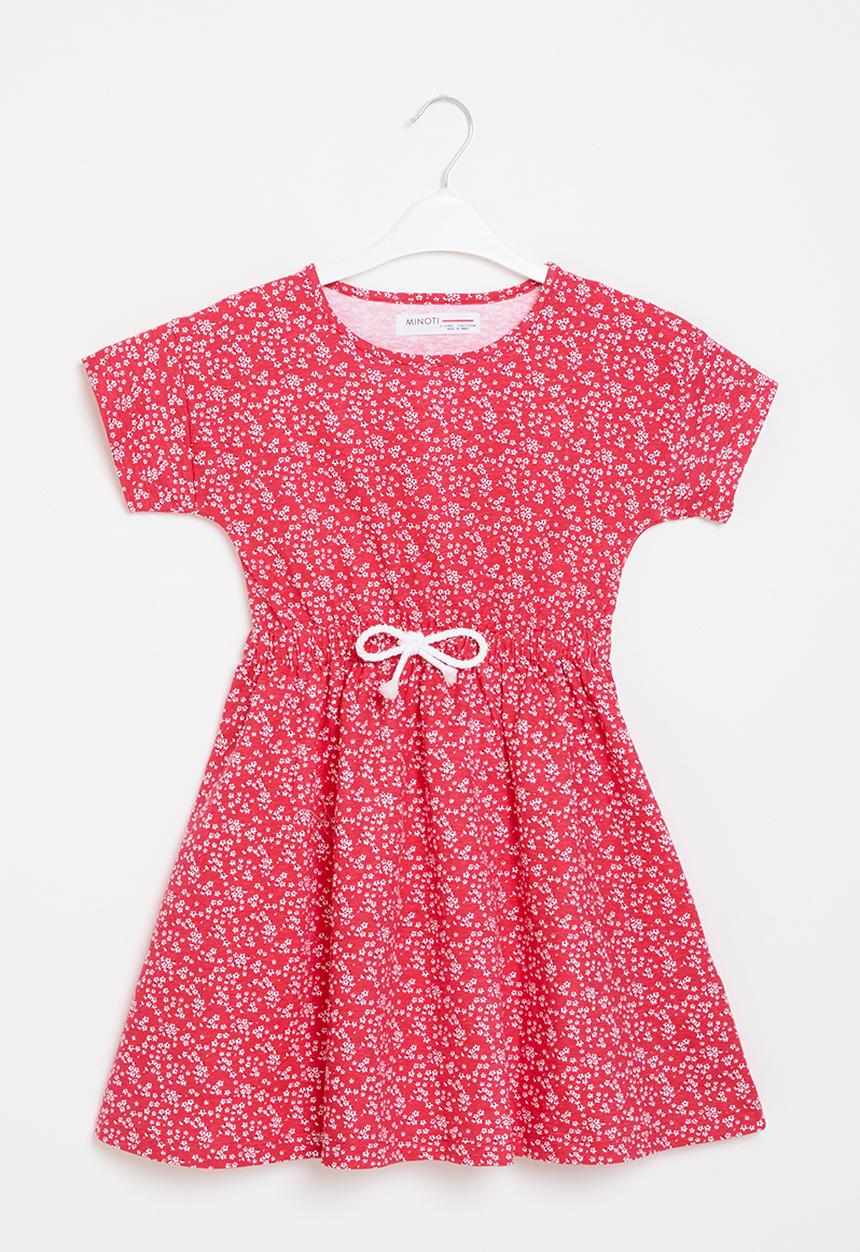 MINOTI - Girls basic tie waist dress - red aop