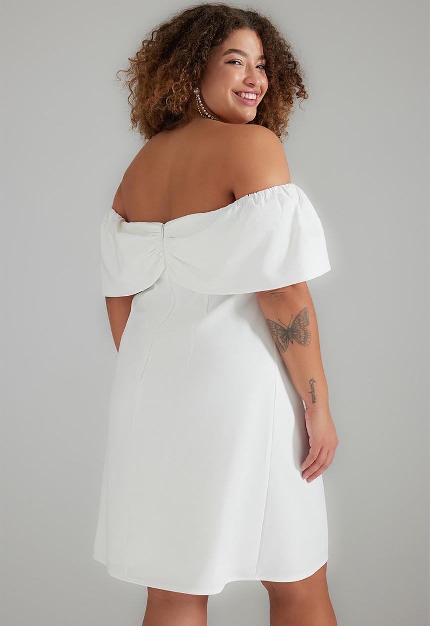 Trendyol - Plus off shoulder bow mini dress - white