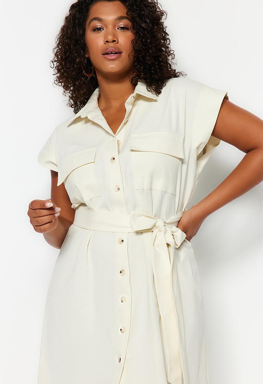 Trendyol - Plus button down midi dress - grey