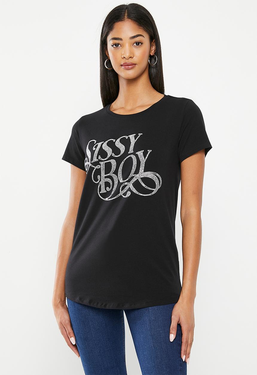 SISSY BOY - Rivers and roads: regular fit bling logo top - black