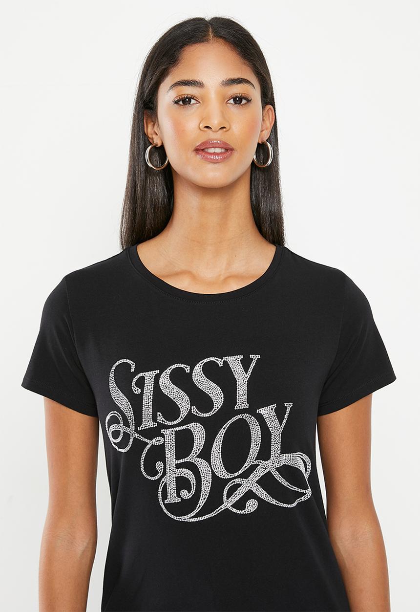 SISSY BOY - Rivers and roads: regular fit bling logo top - black