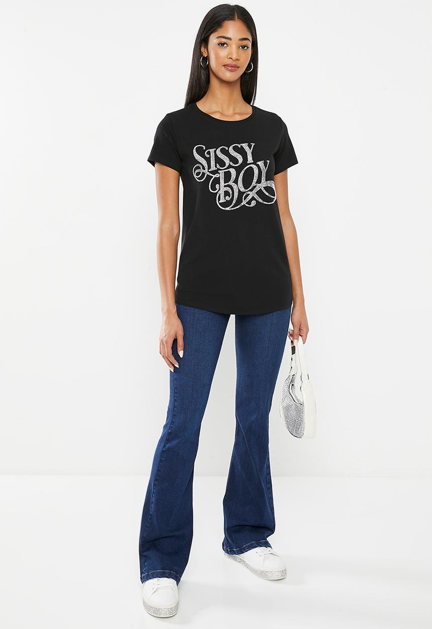 SISSY BOY - Rivers and roads: regular fit bling logo top - black