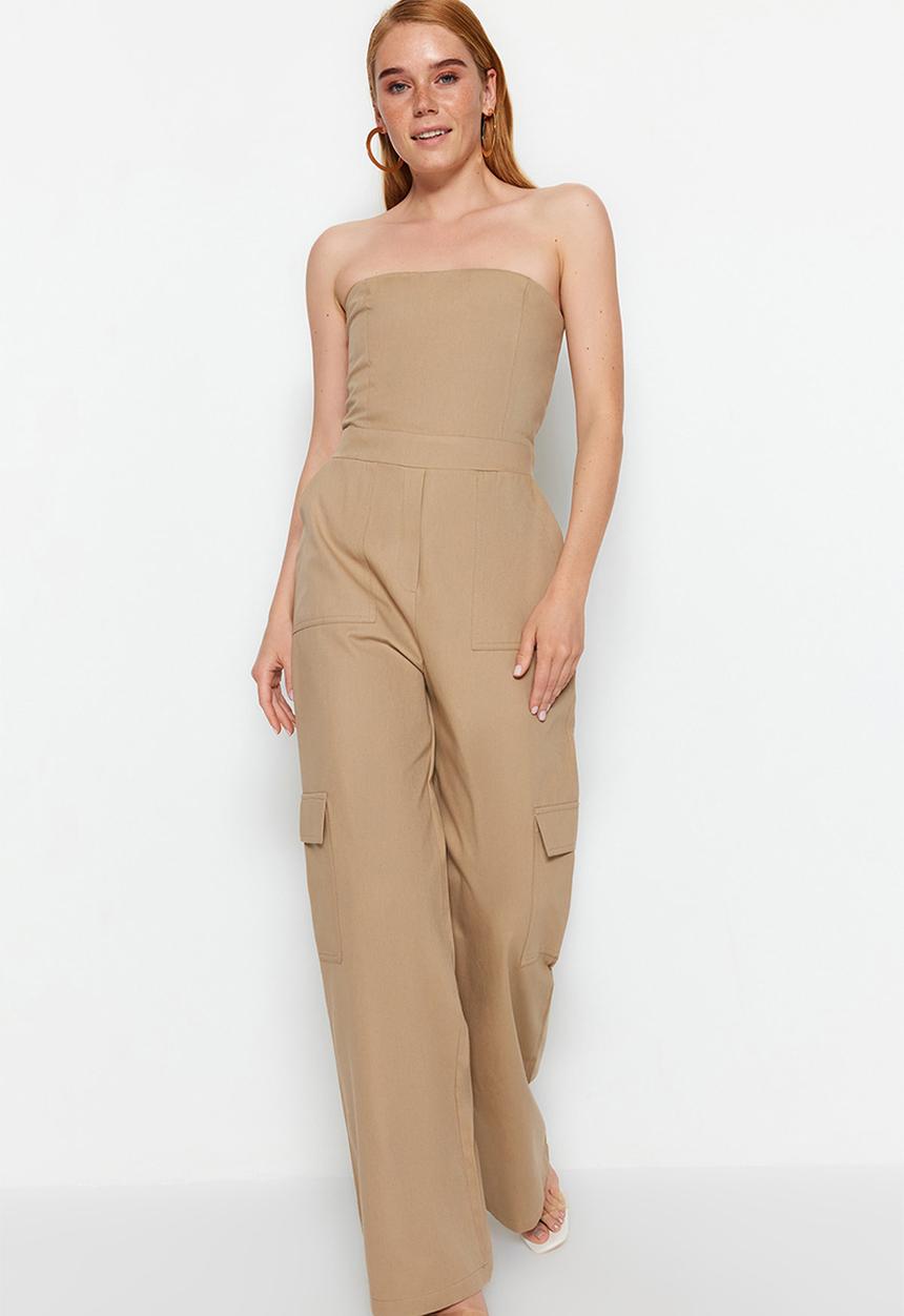 Trendyol - Sleeveless wide leg jumpsuit - beige