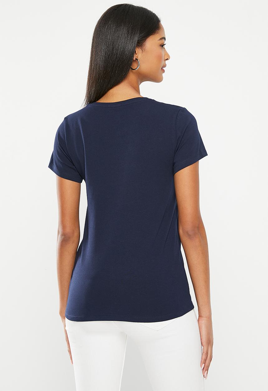 SISSY BOY - Delay no more: regular fit glitter print logo top - navy
