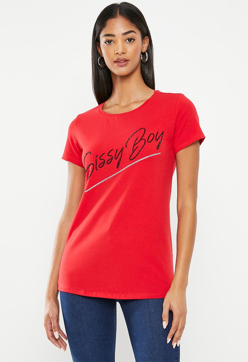 SISSY BOY - Jules: regular fit multi-colored logo top - red