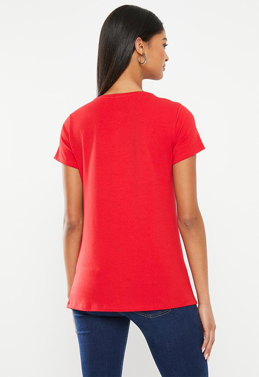 SISSY BOY - Jules: regular fit multi-colored logo top - red