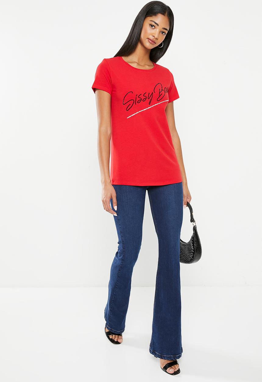 SISSY BOY - Jules: regular fit multi-colored logo top - red