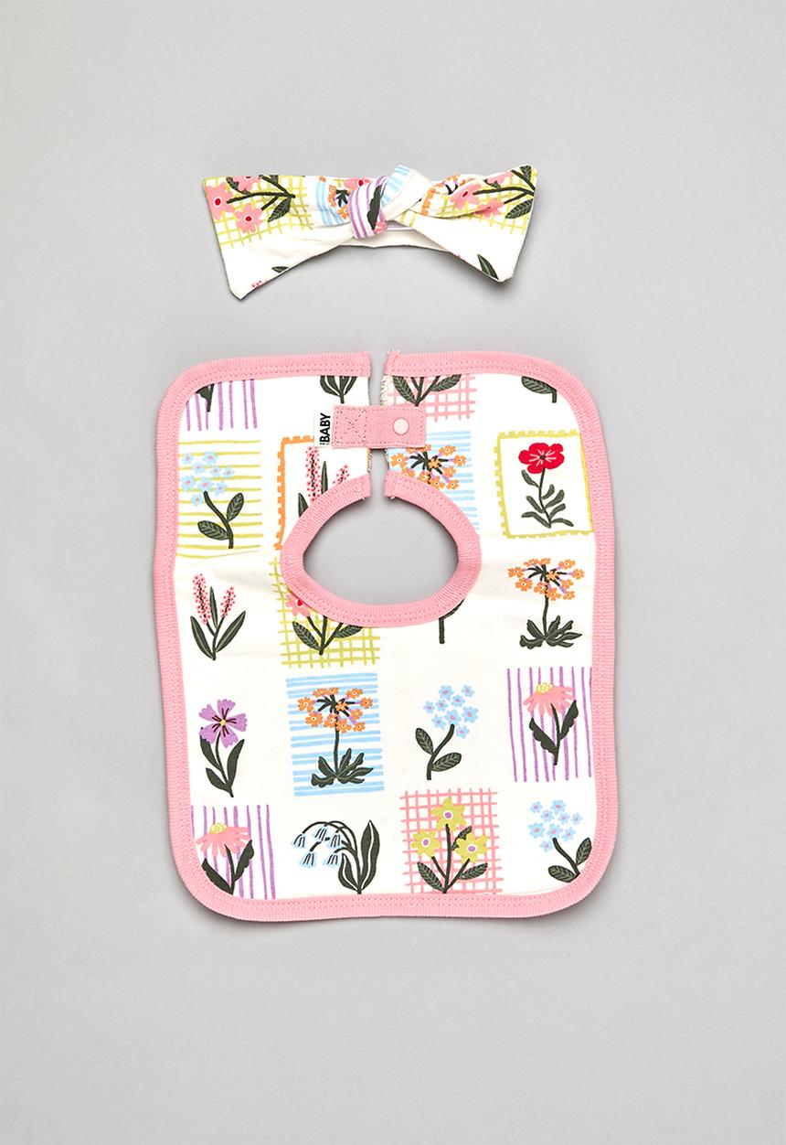 Cotton On - The square bib & bow tie headband set - vanilla/meeri floral