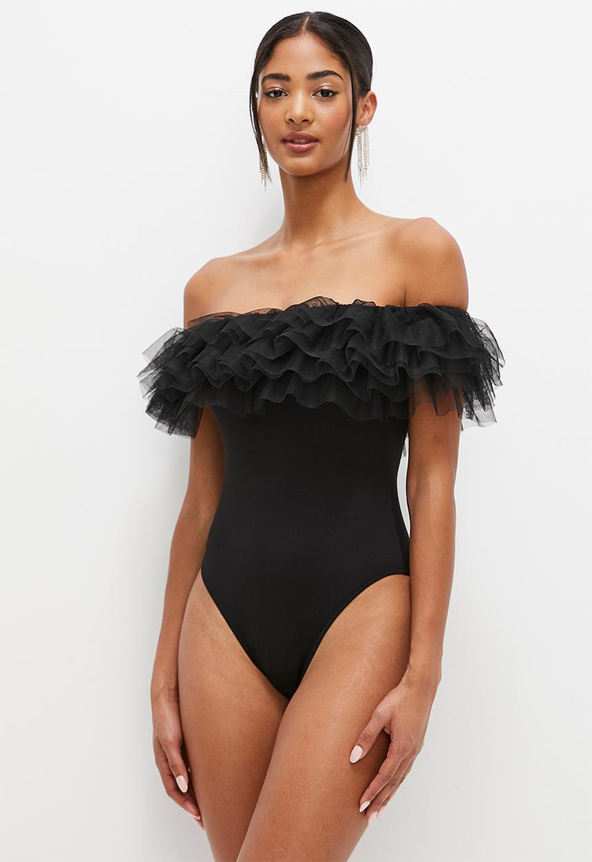 MILLA - Puff off the shoulder bodysuit - black