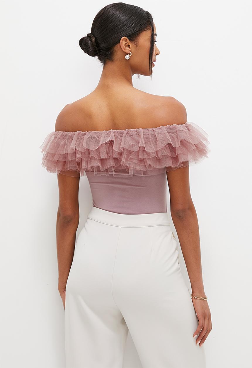 MILLA - Puff off the shoulder bodysuit - deep mauve