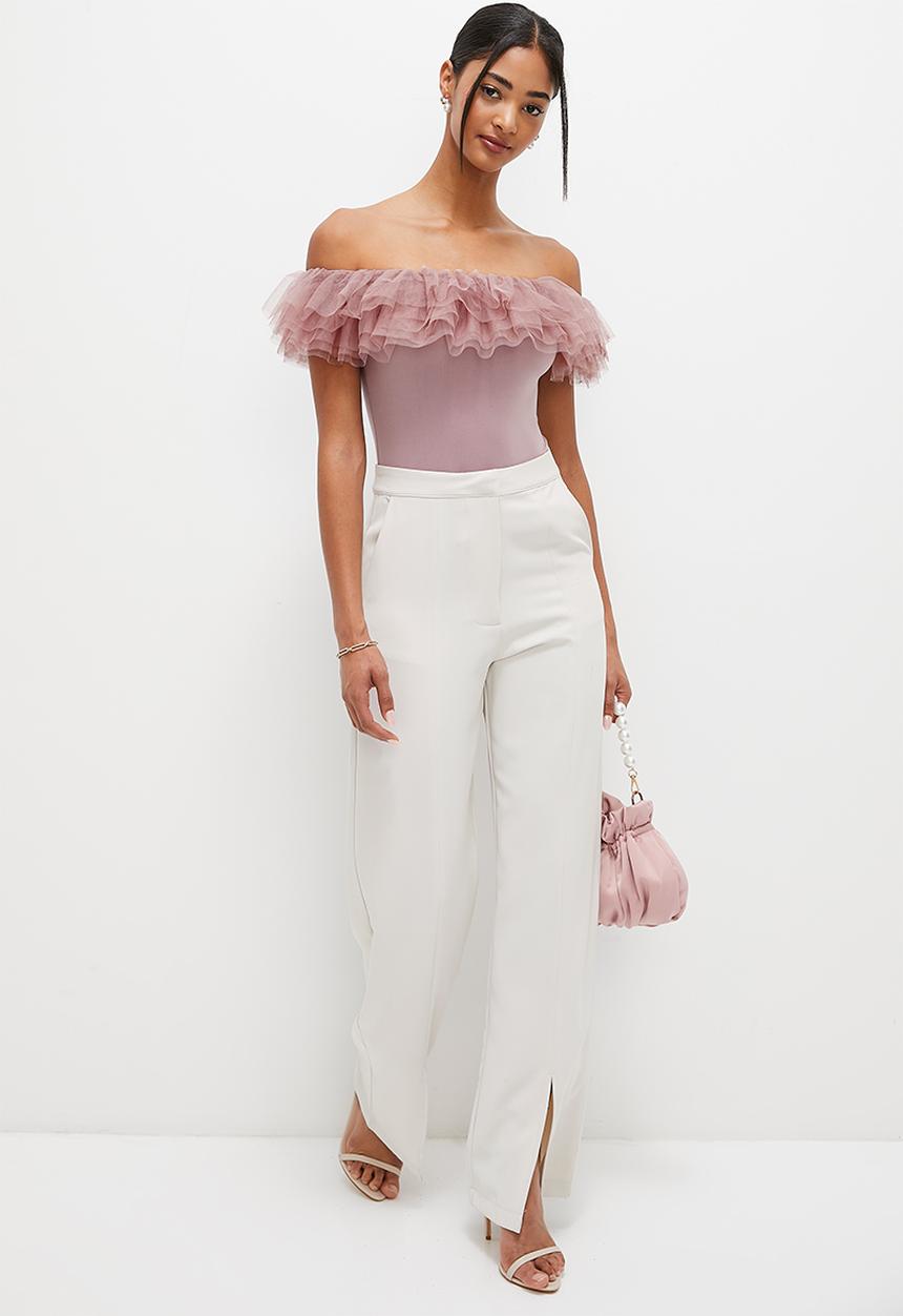 MILLA - Puff off the shoulder bodysuit - deep mauve