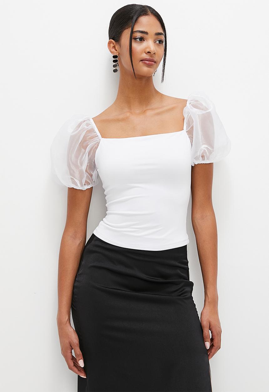 MILLA - Organza sleeve top - white