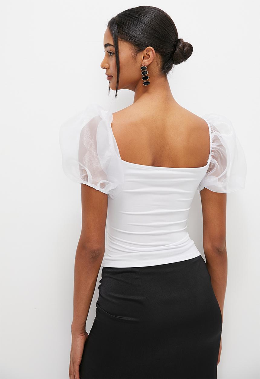 MILLA - Organza sleeve top - white
