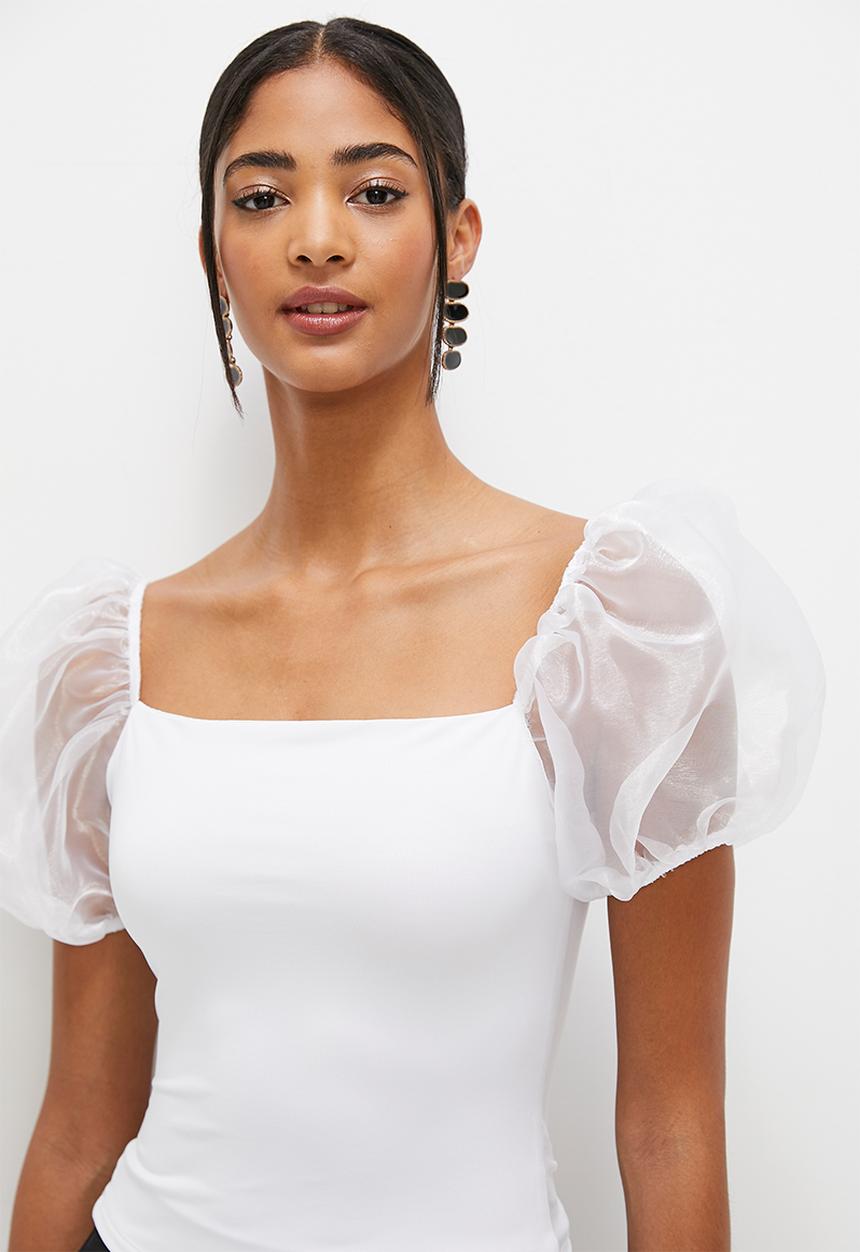 MILLA - Organza sleeve top - white