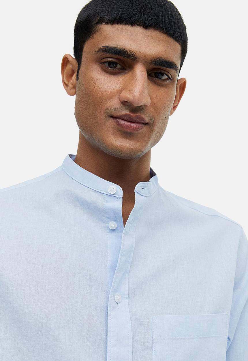 H&M - Regular fit linen-blend grandad shirt - light blue