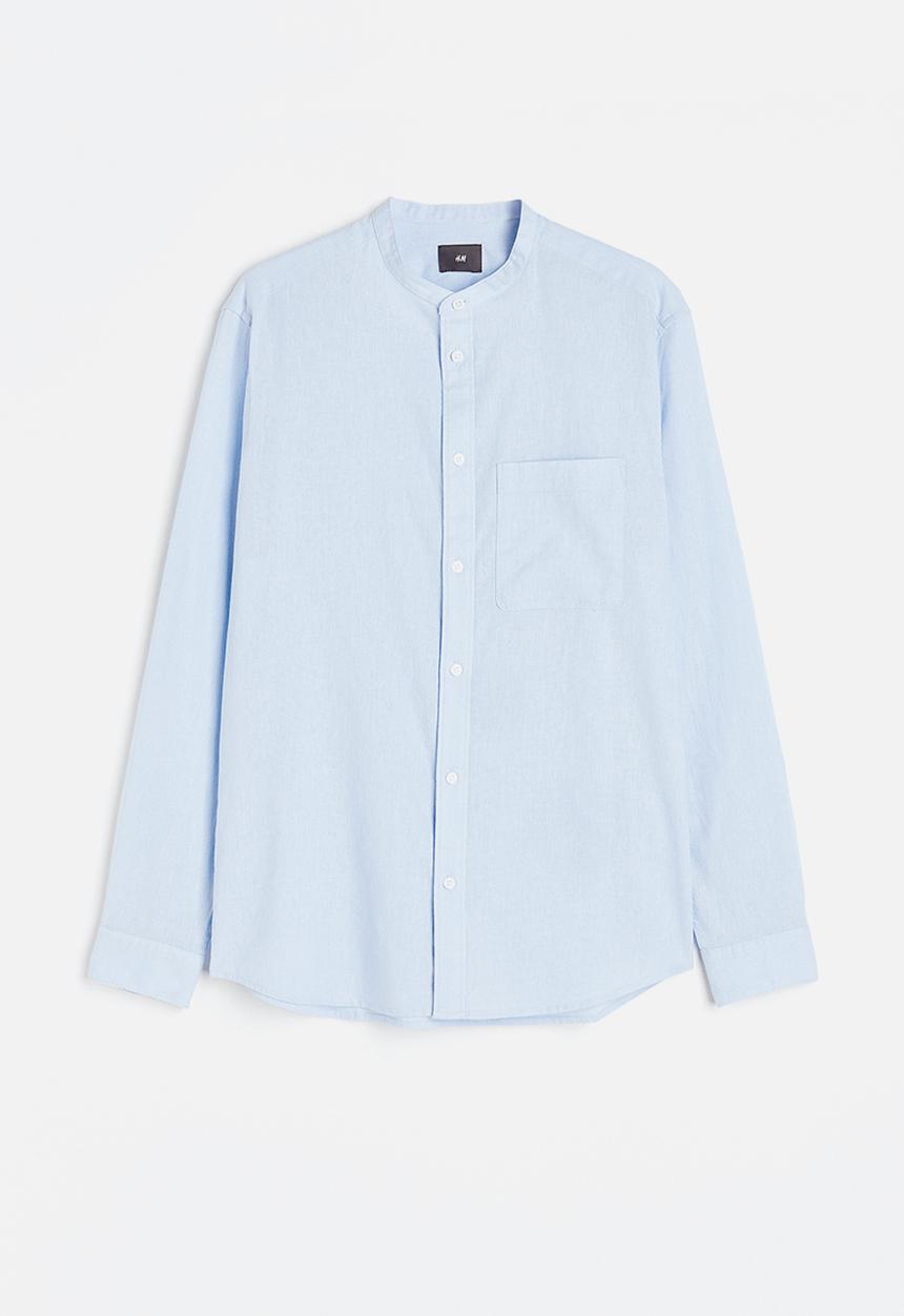 H&M - Regular fit linen-blend grandad shirt - light blue