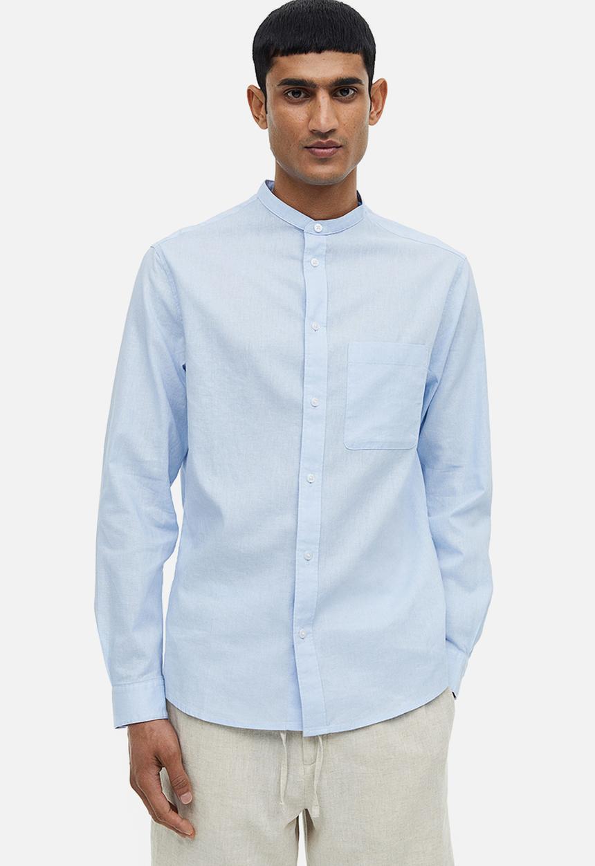 H&M - Regular fit linen-blend grandad shirt - light blue