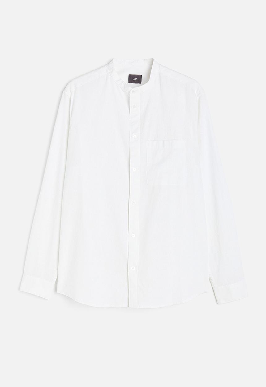 H&M - Regular fit linen-blend grandad shirt - white