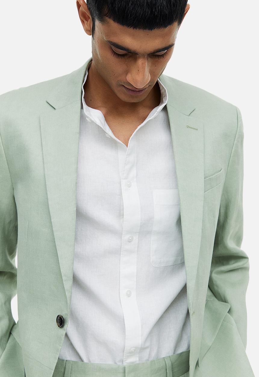 H&M - Regular fit linen-blend grandad shirt - white