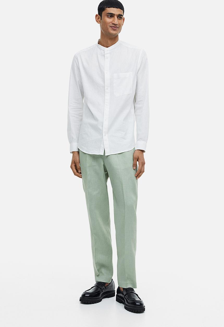 H&M - Regular fit linen-blend grandad shirt - white