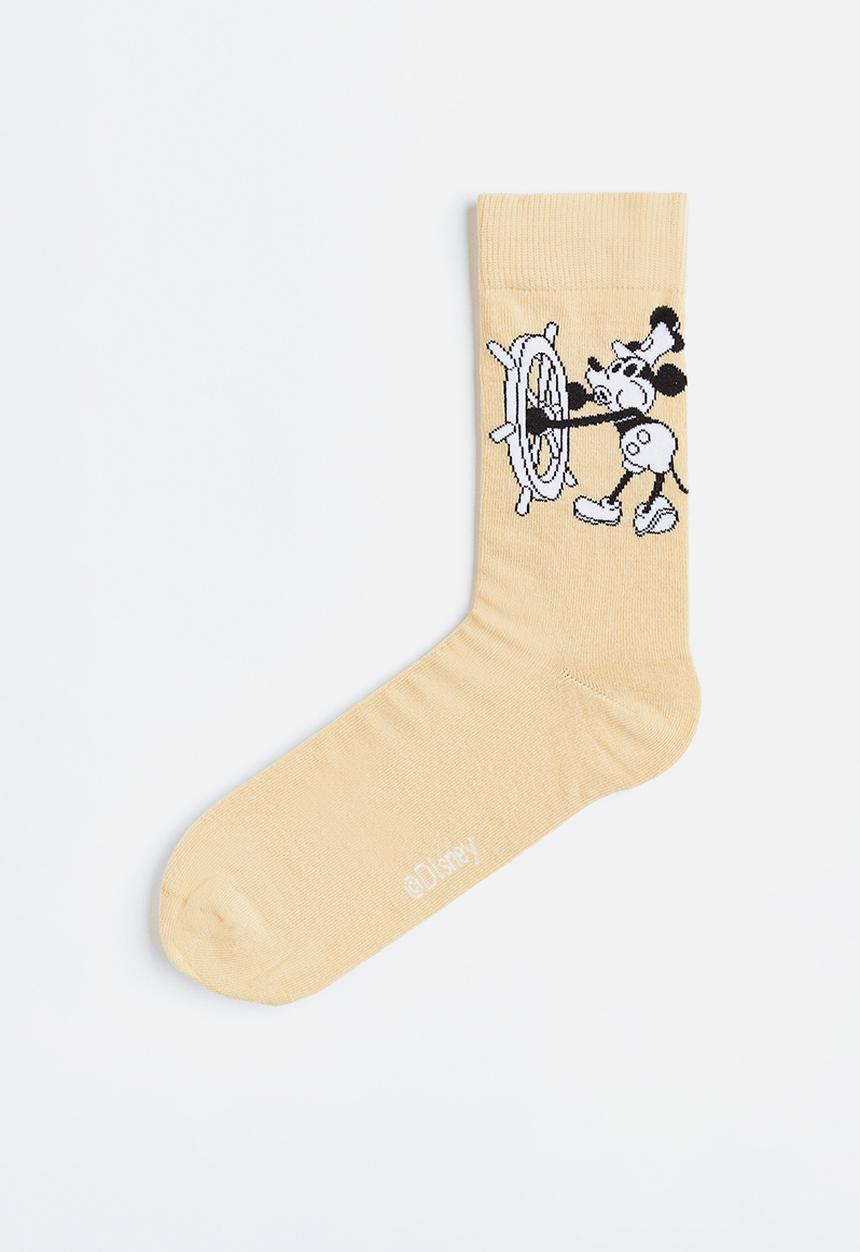 H&M - Motif-detail socks - light beige mickey mouse