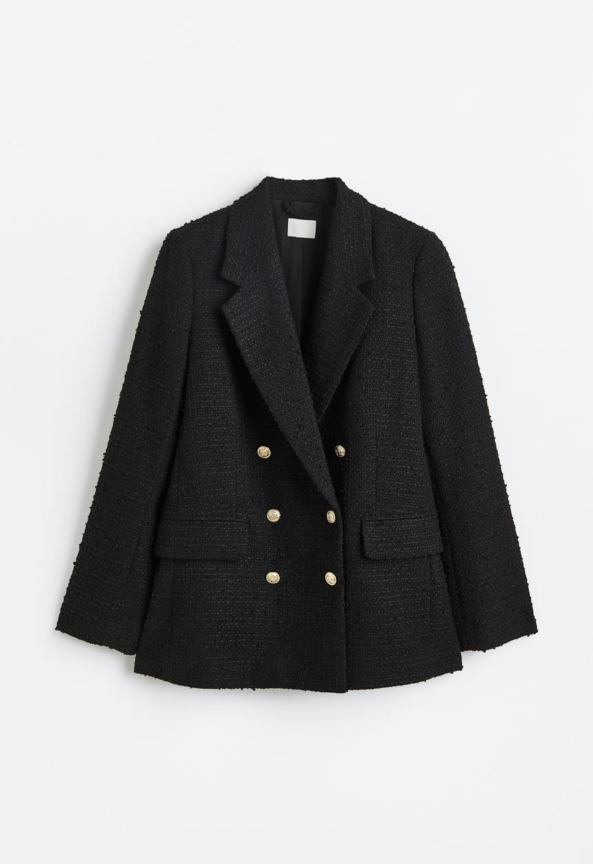 H&M - Double-breasted bouclé blazer - black