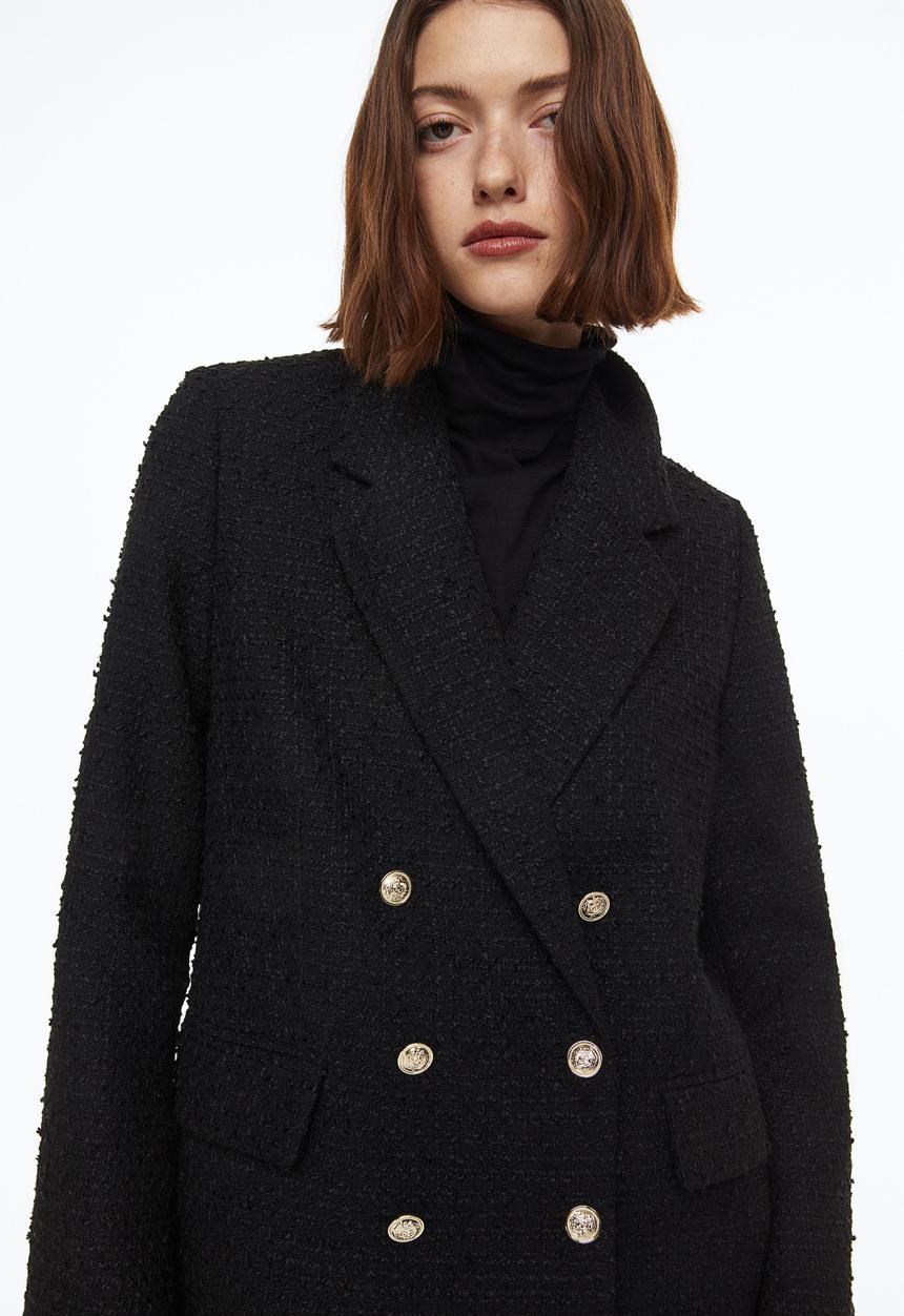 H&M - Double-breasted bouclé blazer - black