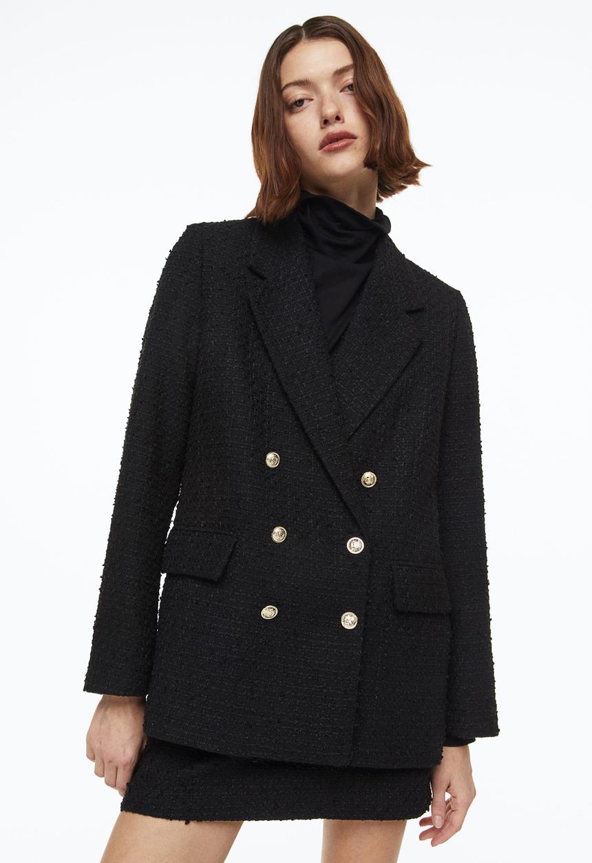 H&M - Double-breasted bouclé blazer - black