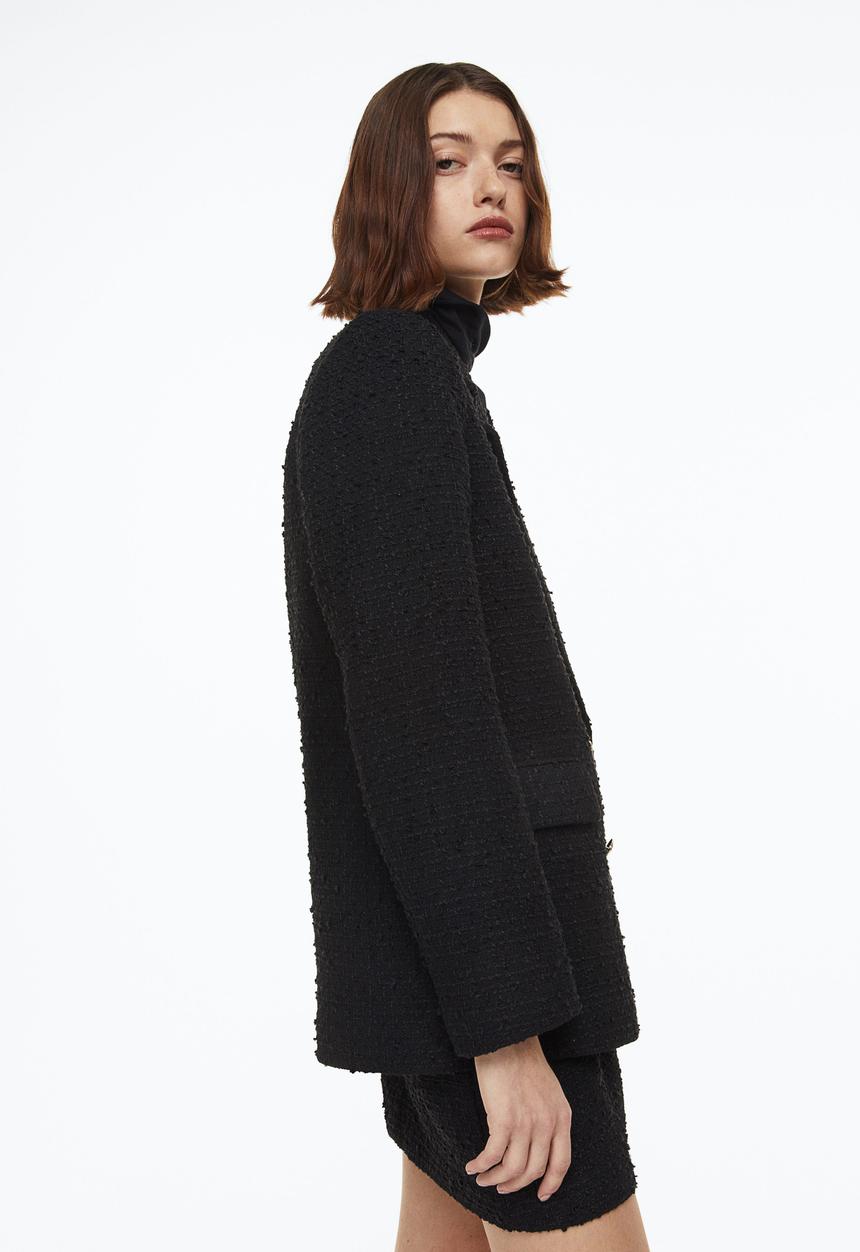 H&M - Double-breasted bouclé blazer - black