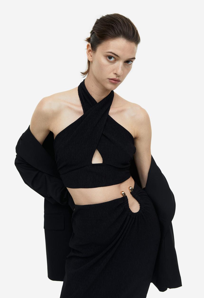 H&M - Cropped halterneck top - black