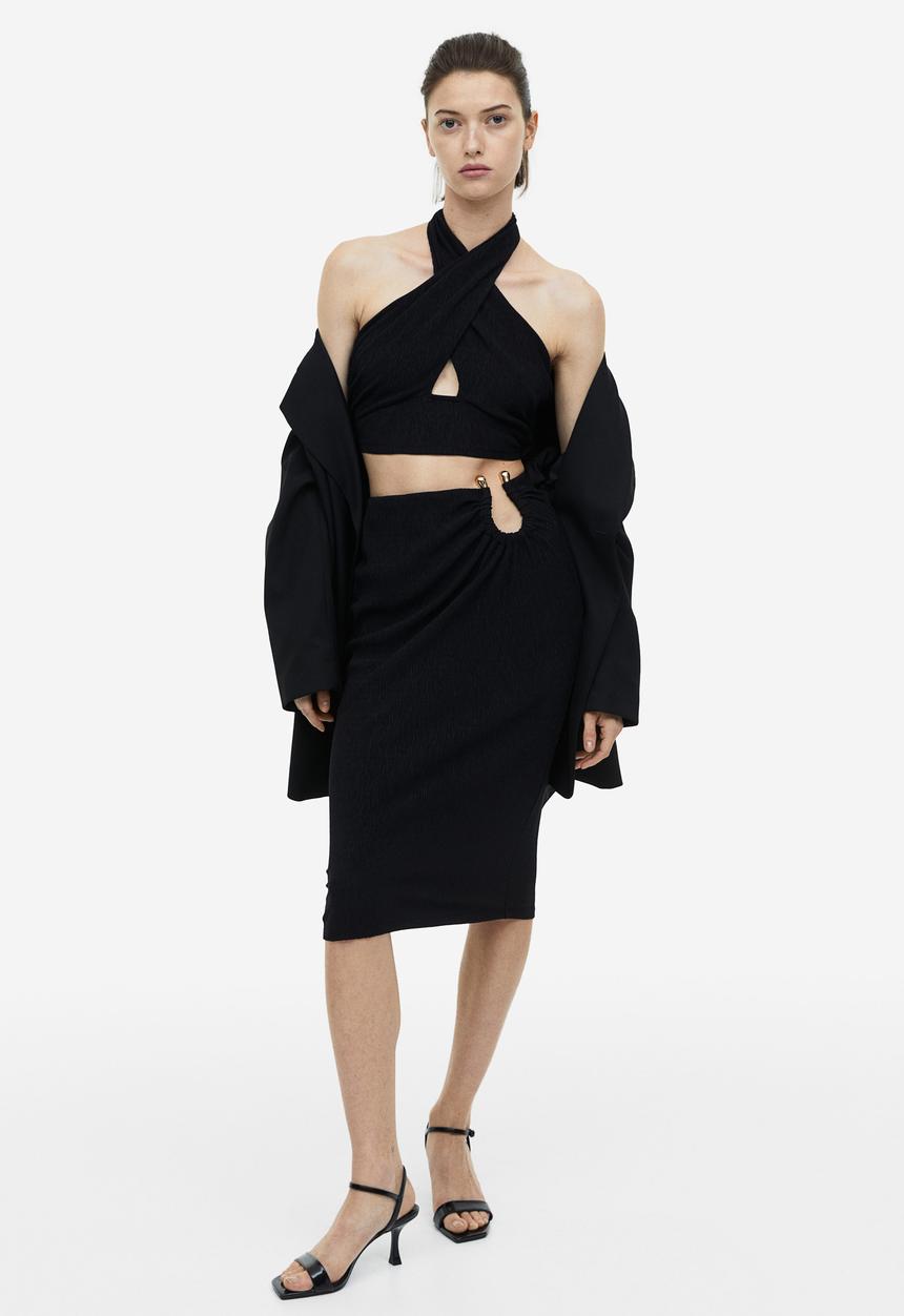 H&M - Cropped halterneck top - black