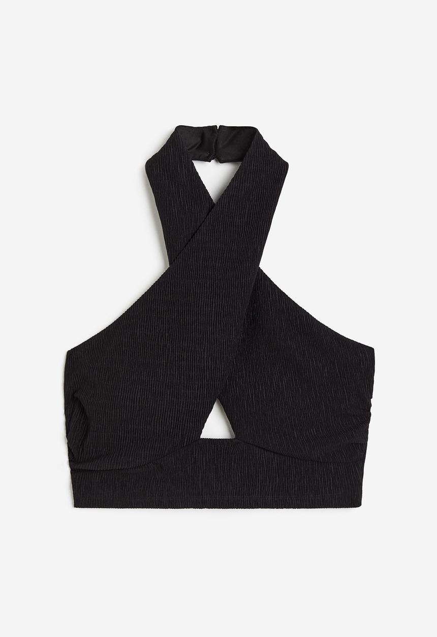 H&M - Cropped halterneck top - black