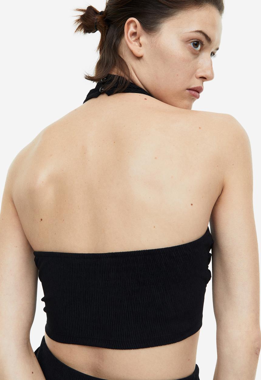 H&M - Cropped halterneck top - black