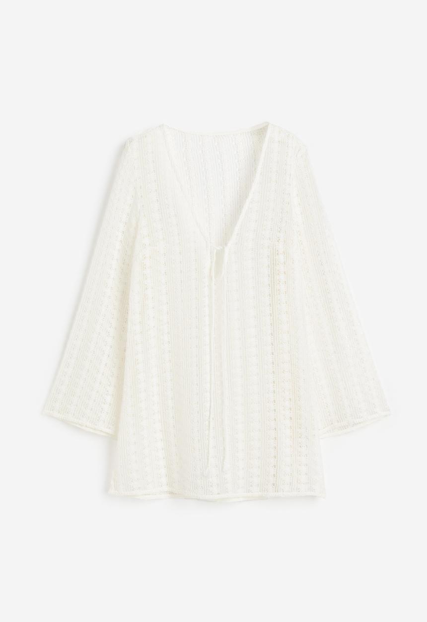 H&M - Crochet-look beach kaftan - cream