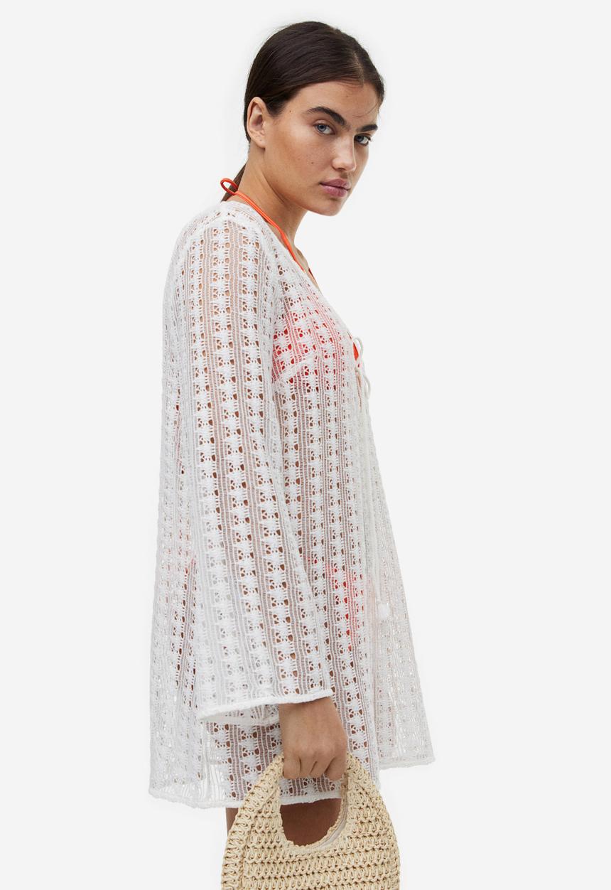 H&M - Crochet-look beach kaftan - cream