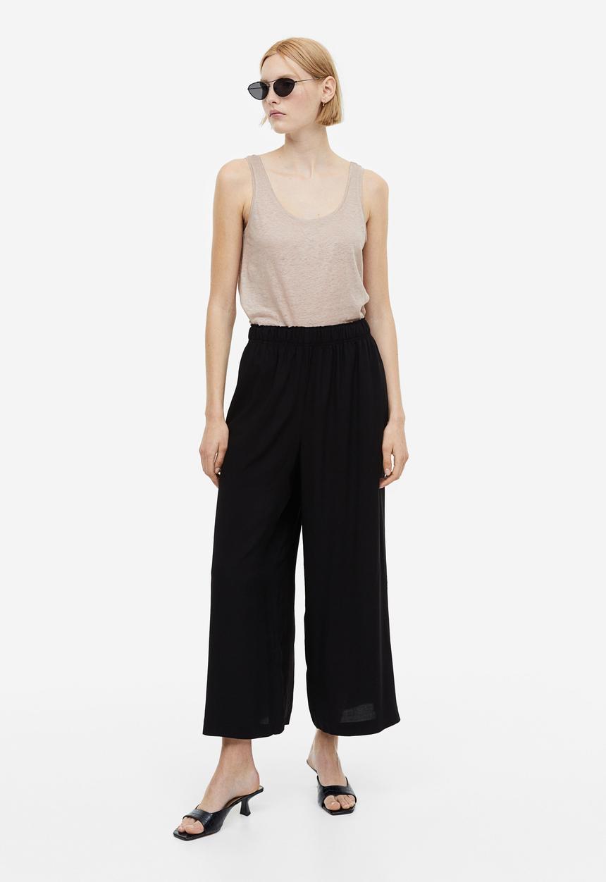 H&M - Cropped pull-on trousers - black