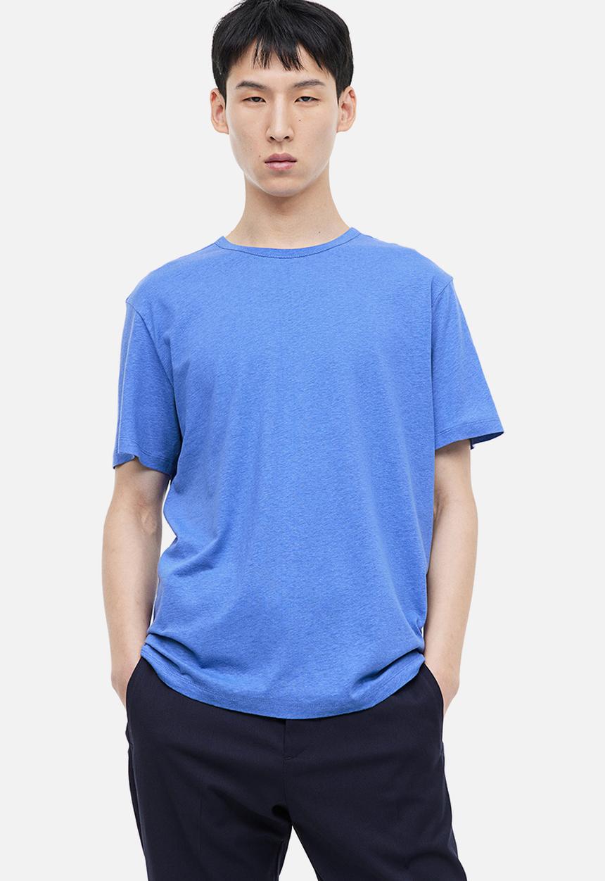 H&M - Regular fit linen-blend t-shirt - blue