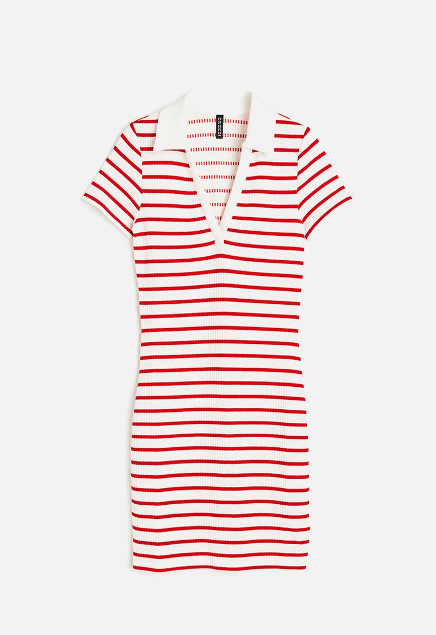 H&M - Collared jersey dress - white & red striped 