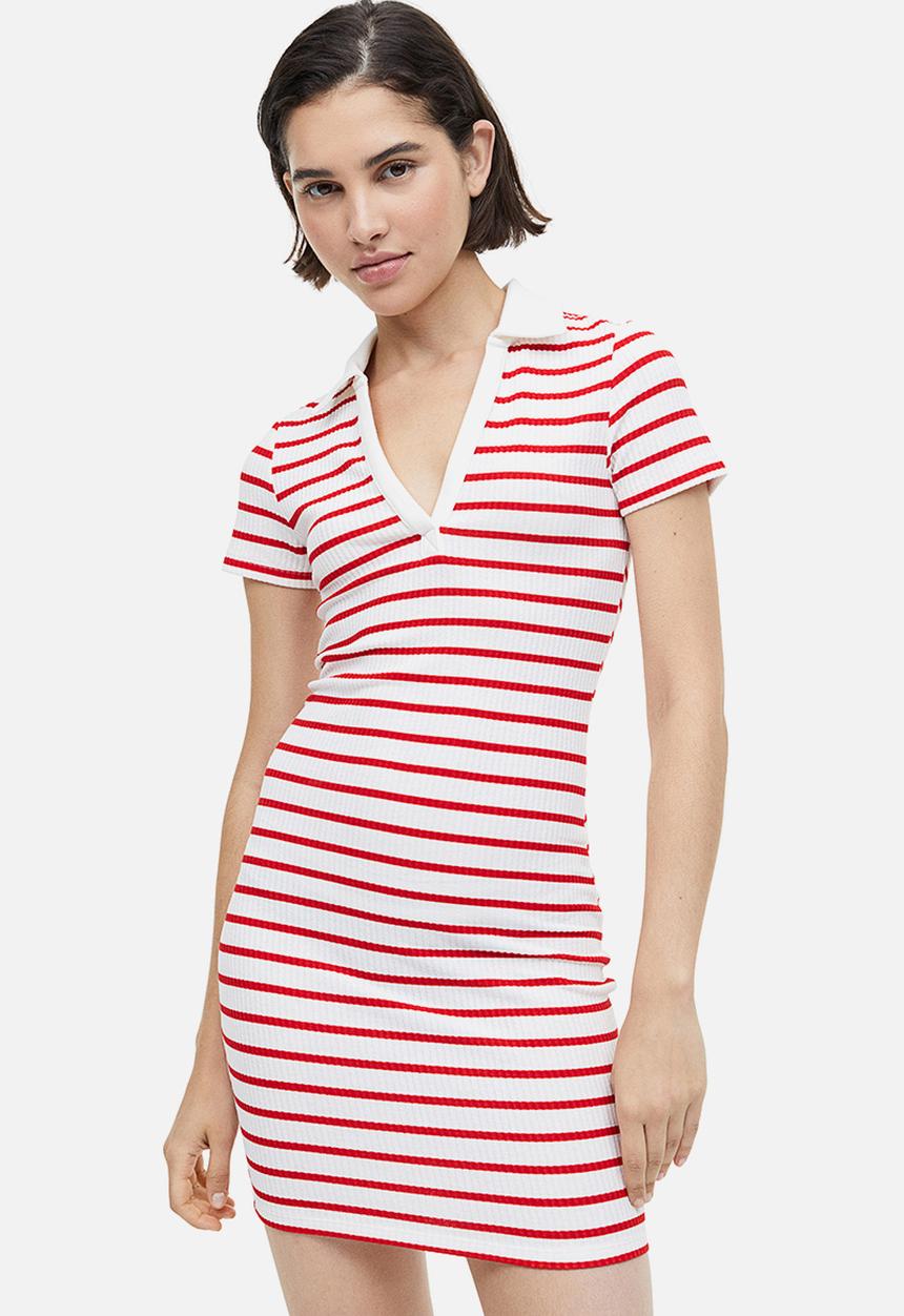 H&M - Collared jersey dress - white & red striped 