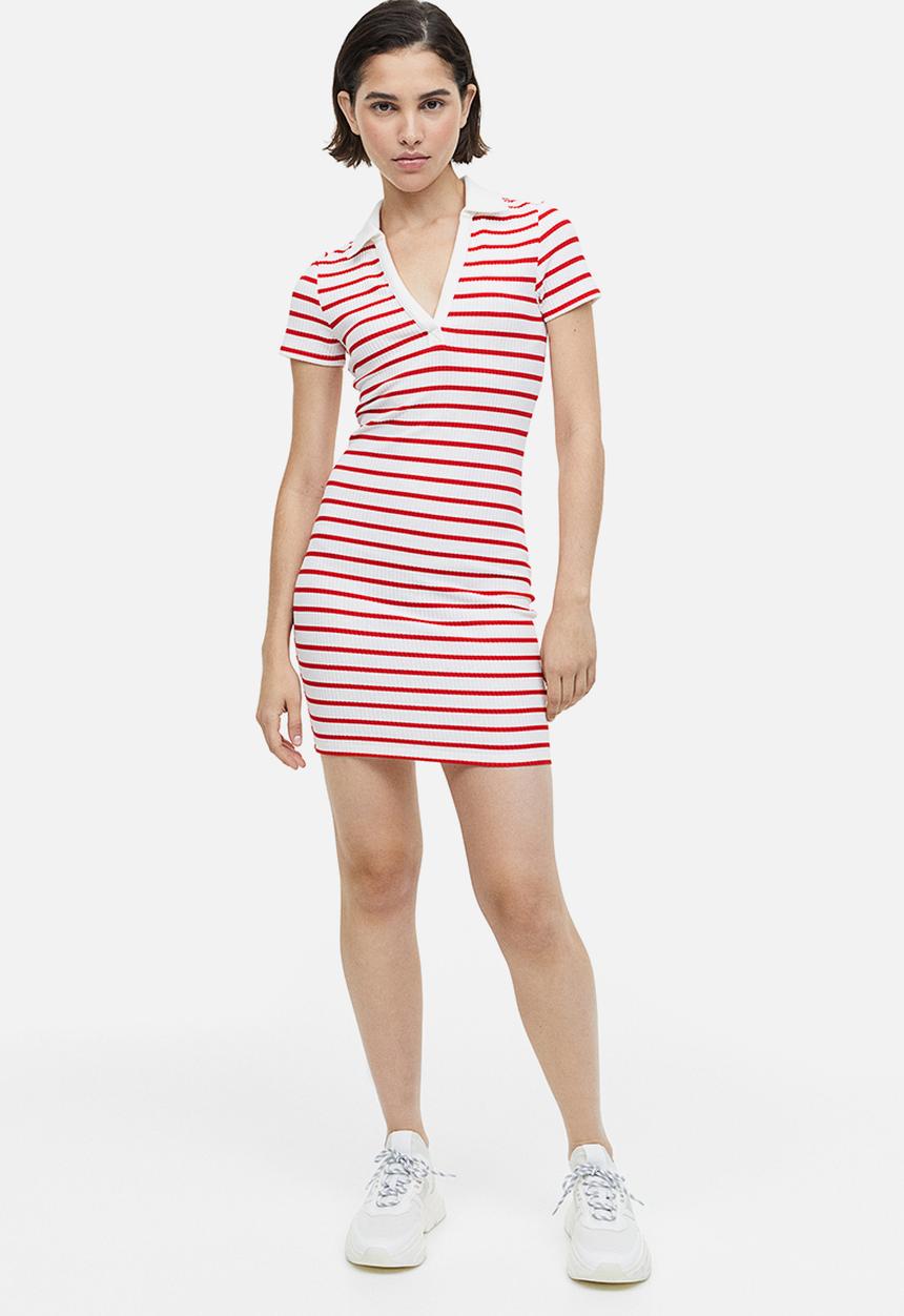 H&M - Collared jersey dress - white & red striped 