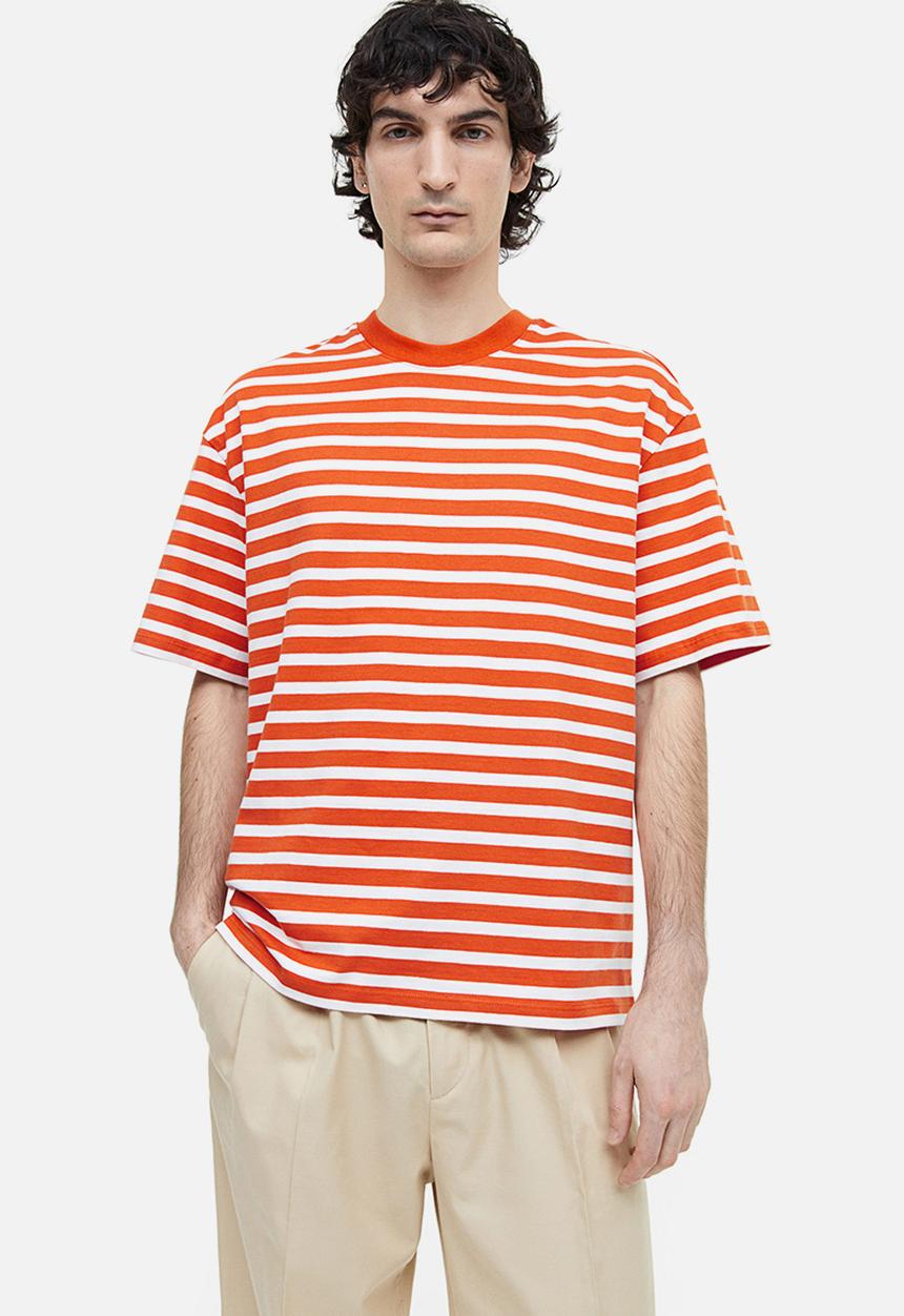 H&M - Relaxed fit cotton t-shirt -  orange striped