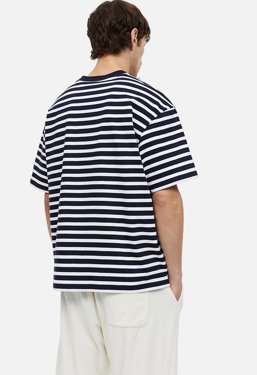 H&M - Relaxed fit cotton t-shirt - navy blue striped