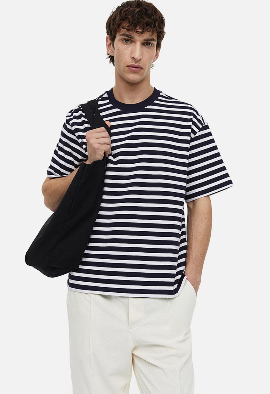 H&M - Relaxed fit cotton t-shirt - navy blue striped