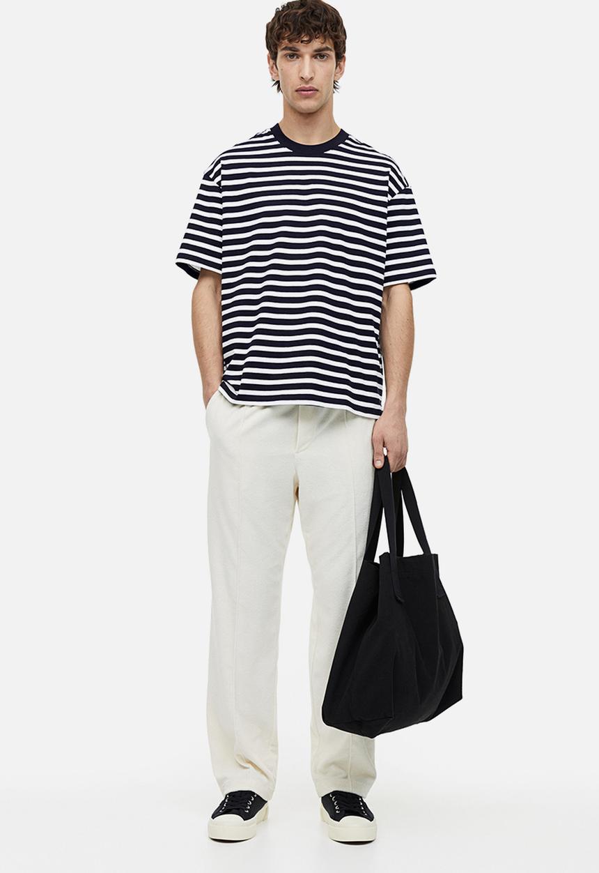 H&M - Relaxed fit cotton t-shirt - navy blue striped