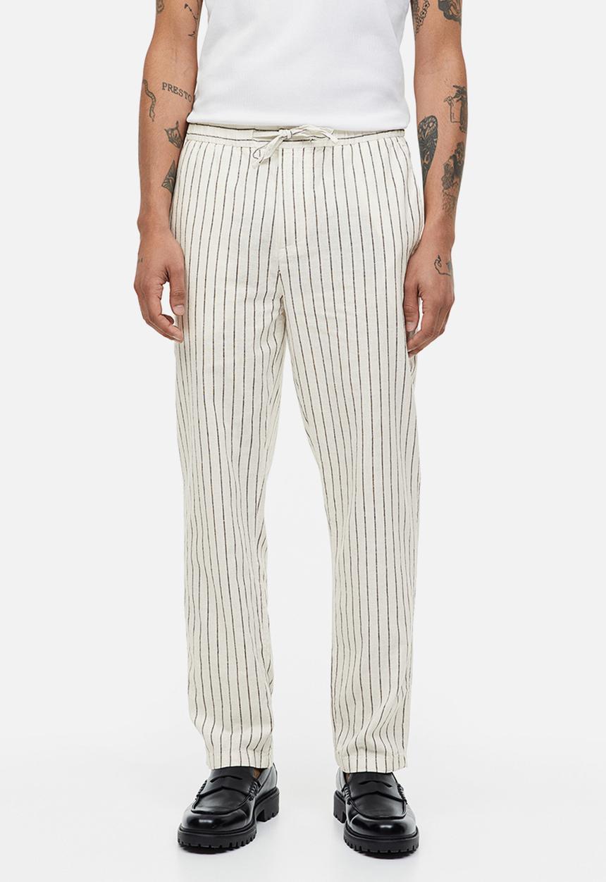 H&M - Regular fit linen-blend trousers - white pinstriped 