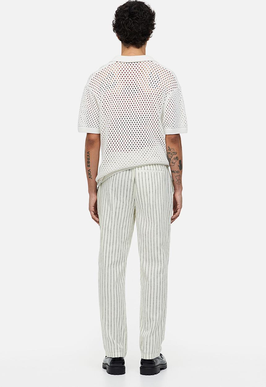 H&M - Regular fit linen-blend trousers - white pinstriped 